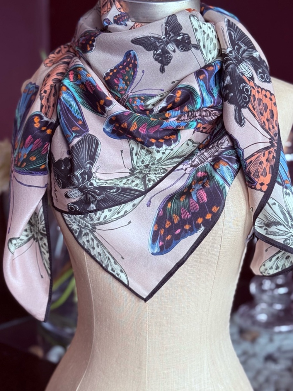 Vintage ECHO 100% Silk Square Scarf – Vibrant Butterfly Print - Picture 9 of 16